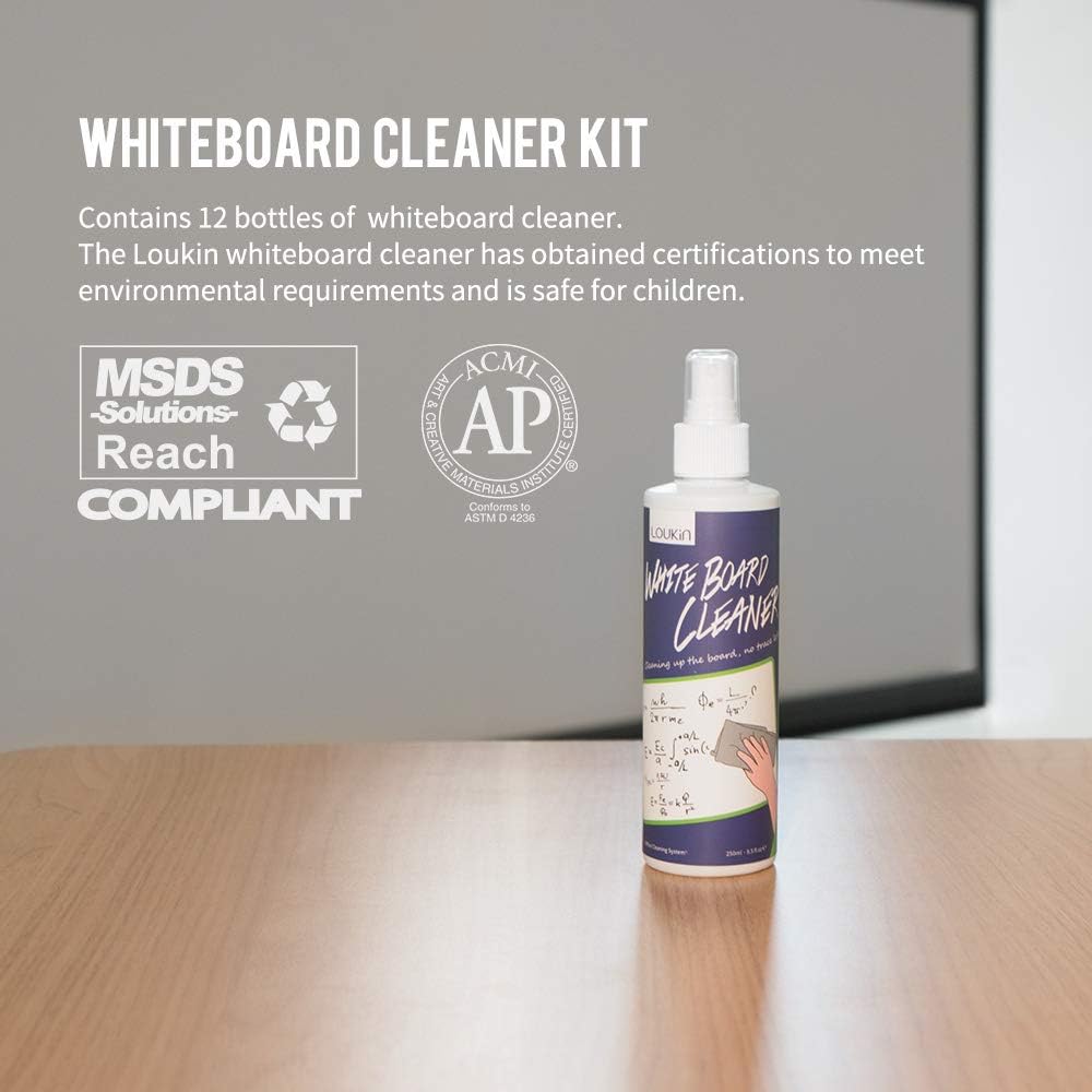 loukin Non-Toxic Whiteboard Cleaner, 8.5 fl oz Dry Erase Board Cleaner, Whiteboard Cleaning Spray with Cloth, Removes Stubborn Marks from Whiteboards