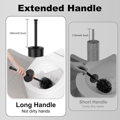 Stain Nickel Toilet Brush and Holder，Extra Long Handled Toilet Brush for Bathroom，Stainless Steel Heavy Duty Toilet Bowl Brush,Removable Inner Bowl,Deep Cleaning Dense Bristles Brush -Space Saving