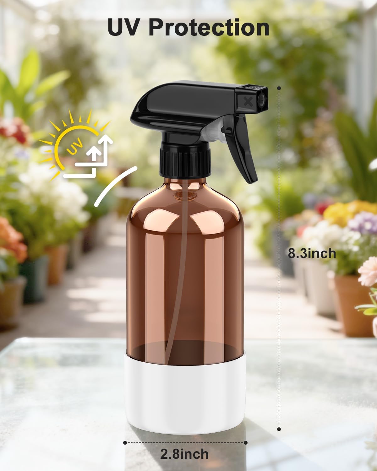 Bontip Amber Glass Spray Bottle with Silicone Sleeve Protection, 16 oz Refillable Spray Bottles for Cleaning Solutions, Plants, Aromatherapy, Facial Hydration (1, Black, 16 oz)