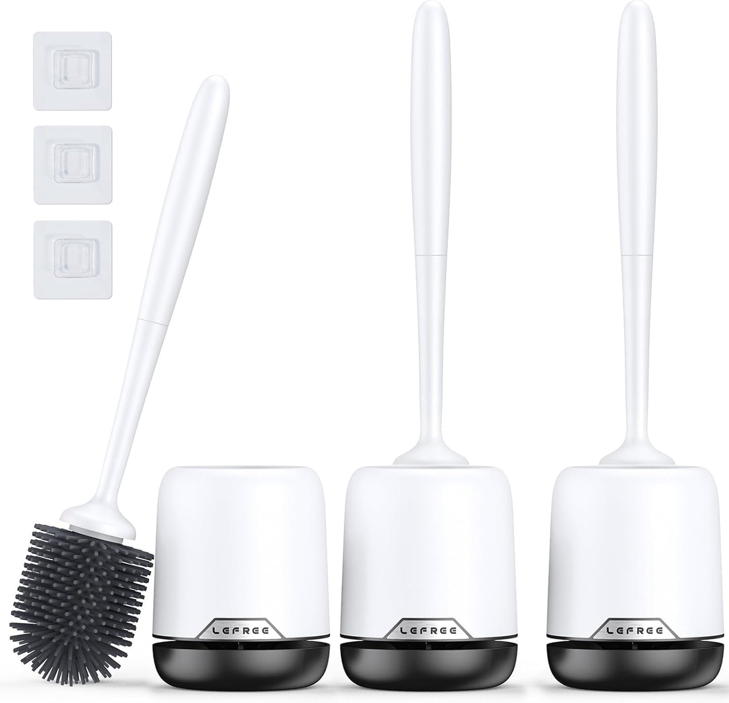 Lefree 2 Pack Silicone Toilet Bowl Brush and Holder Set with Ventilated Holder, Floor Standing & Wall Mounted Toilet Scrubber