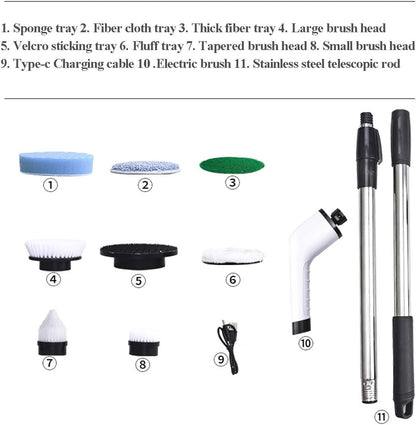 MGLSDeet Electric Spin Scrubber Scrub Brush, Rechargeable Cleaning Brush with 8 in 1 Replaceable Brush Heads, Cordless Power Spin Scrubber 90Mins for Bathroom Shower Bathtub Glass Car