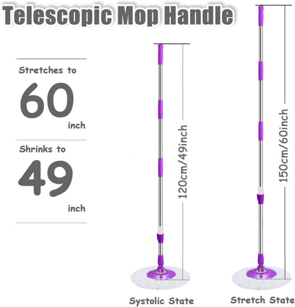 Extended Spin Mop Replacement Mop Handle, Upgraded 60-inch 360 Degrees Rotating Telescopic Replacement Mop Stick for Spin Mop Bucket Cleaning System Floor Cleaning (Plastic Disc, Green)