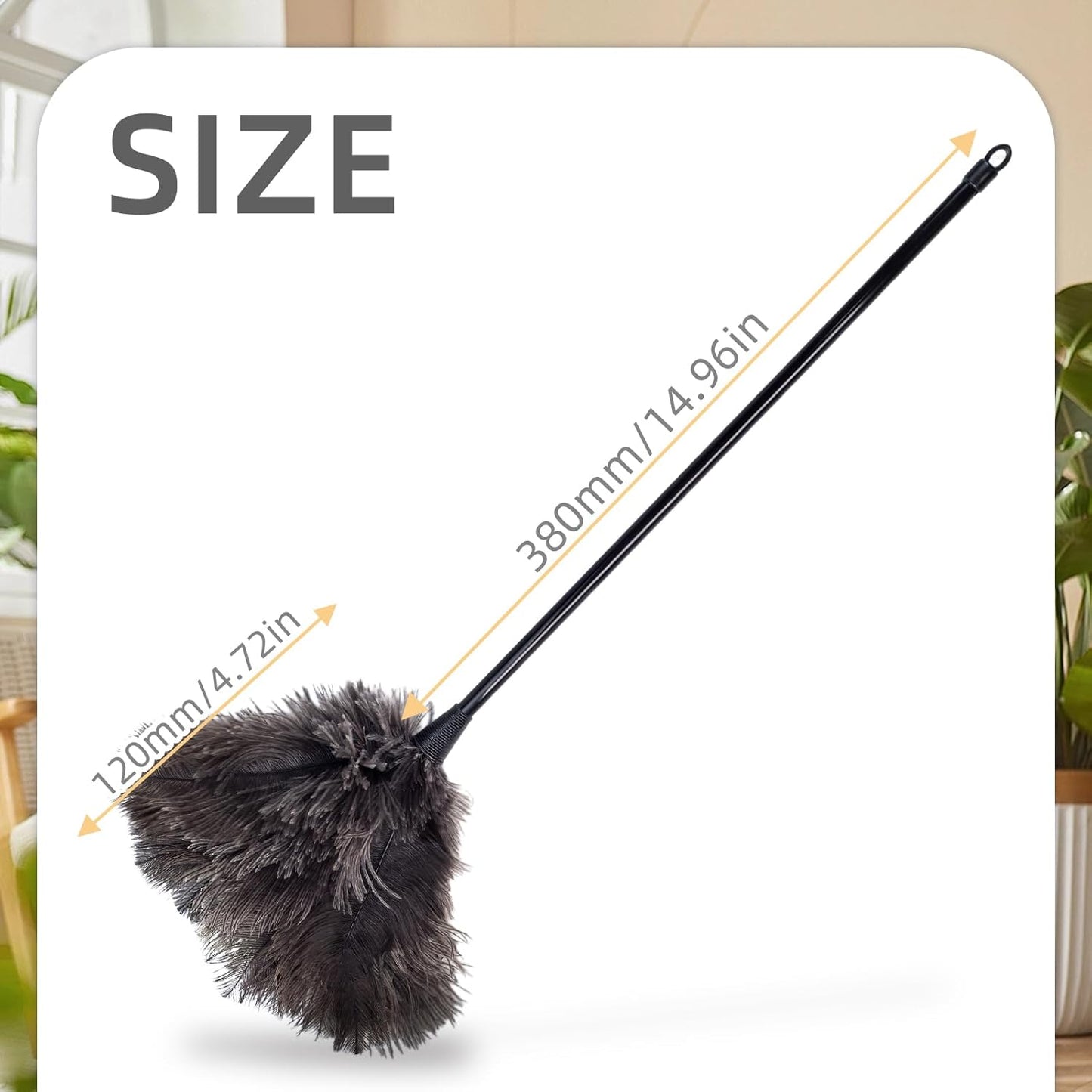 Ostrich Feather Duster, 20 Inch Fluffy Mini Duster Brush Washable with Long Plastic Handheld, Handheld Feather Dusters for Cleaning Supplies Window Blind Duster Home Car Keyboard Office