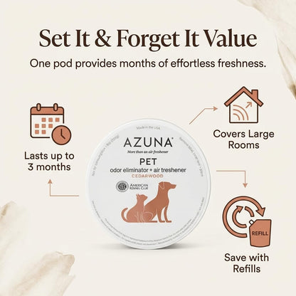 Azuna Pet Odor Eliminator for Strong Odor Gel | Plant Powered Australian Tea Tree Oil | Dog and Cat Room Deodorizer | Child and Pet Safe Air Fresheners for home | Cedarwood Scent | 8oz Pod