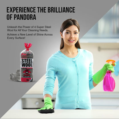Pandora Steel Wool #2 – Coarse Grade, 16 Pads for Cleaning and Removing - Quality Metal Strands - Ideal to Remove Floor Scuff Marks and Old Wax