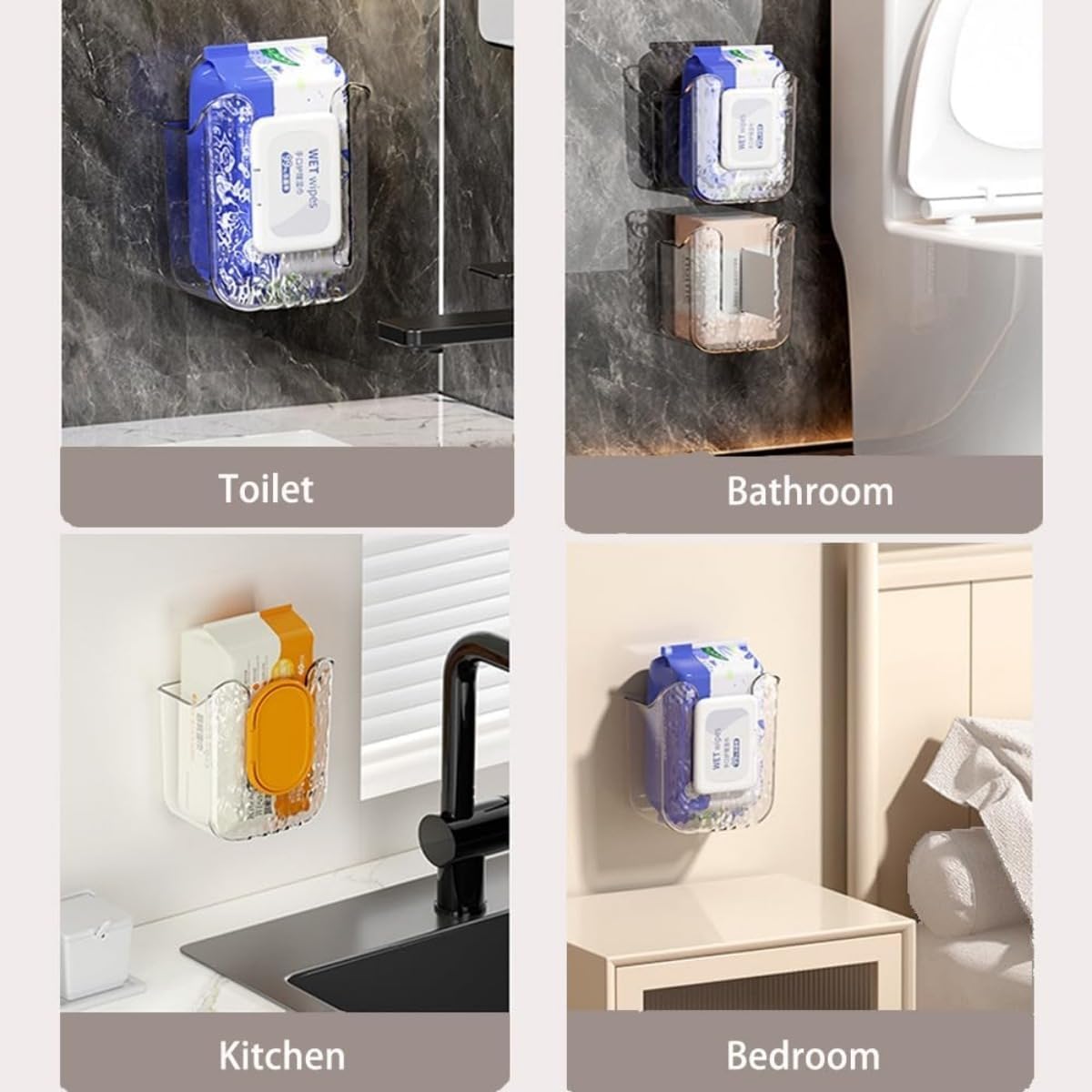 Wall-Mounted Wipes Dispenser Holder – Adhesive-Acrylic Storage Box for Kitchen, Bathroom & Bedroom – Flushable Wet Wipes Container (B)
