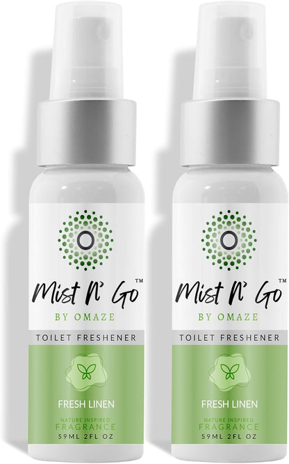 Mist N’ Go by Omaze Travel Bathroom Spray for Toilet Spray Odor Eliminator - Travel Toilet Spray for Bathroom Air Freshener Spray for Bathroom Deodorizer - Clean Mix, Travel Size (1oz x2)