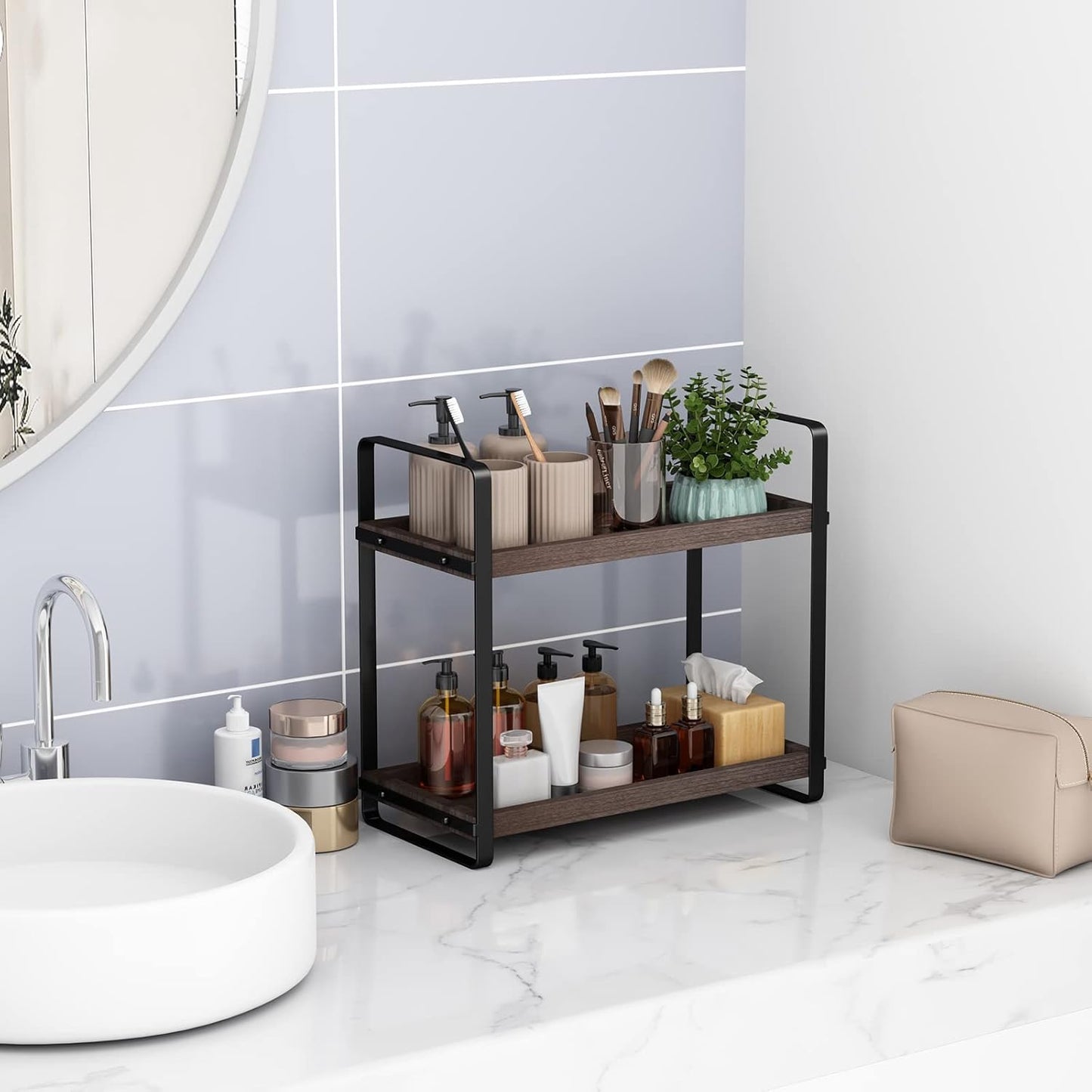 HNRLOY Bathroom Counter Organizer,Bathroom Countertop Organizer,Counter Shelf,Countertop Storage,Organization and Storage,Makeup Shelf,Sink Caddy(Brown 3 Tier)