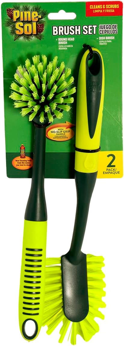 Pine-Sol Scrub Brush Set - Long Handle Cleaning Brushes with Heavy Duty Bristles and Comfort Grip - Scrubbers for Kitchen, Household, and Dishwashing, 5 Pieces