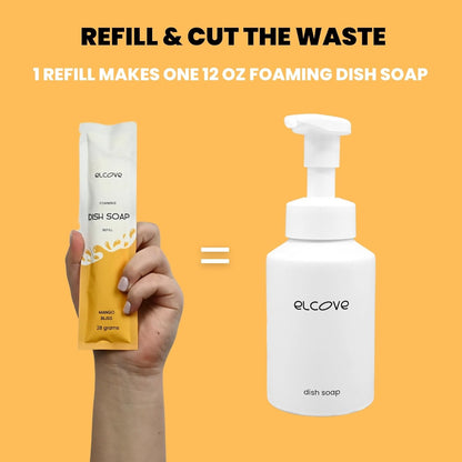 Foaming Dish Soap Refill Eco Friendly (5pk), Concentrated Powder Refills Make 5 Bottles x 12oz each of Non Toxic Dishwashing Soap or Dish Soap Spray, Plastic Free, Septic Safe