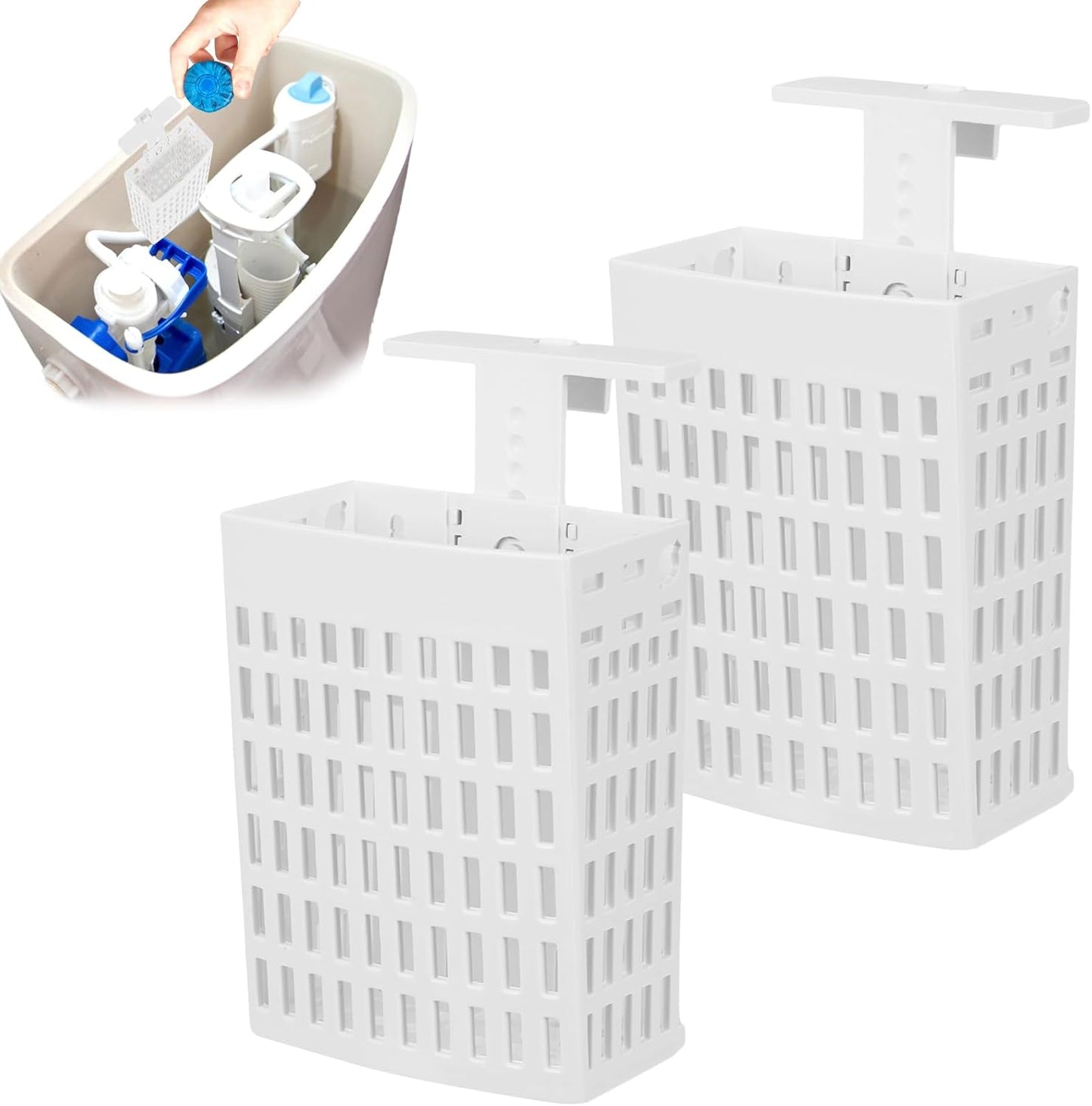 Toilet Tank Cleaning Tablet Holder, Hanging Holder with Adjustable Hook to Hang Toilet Cleaner Box, Can Collect Residue Inside the toilet, White