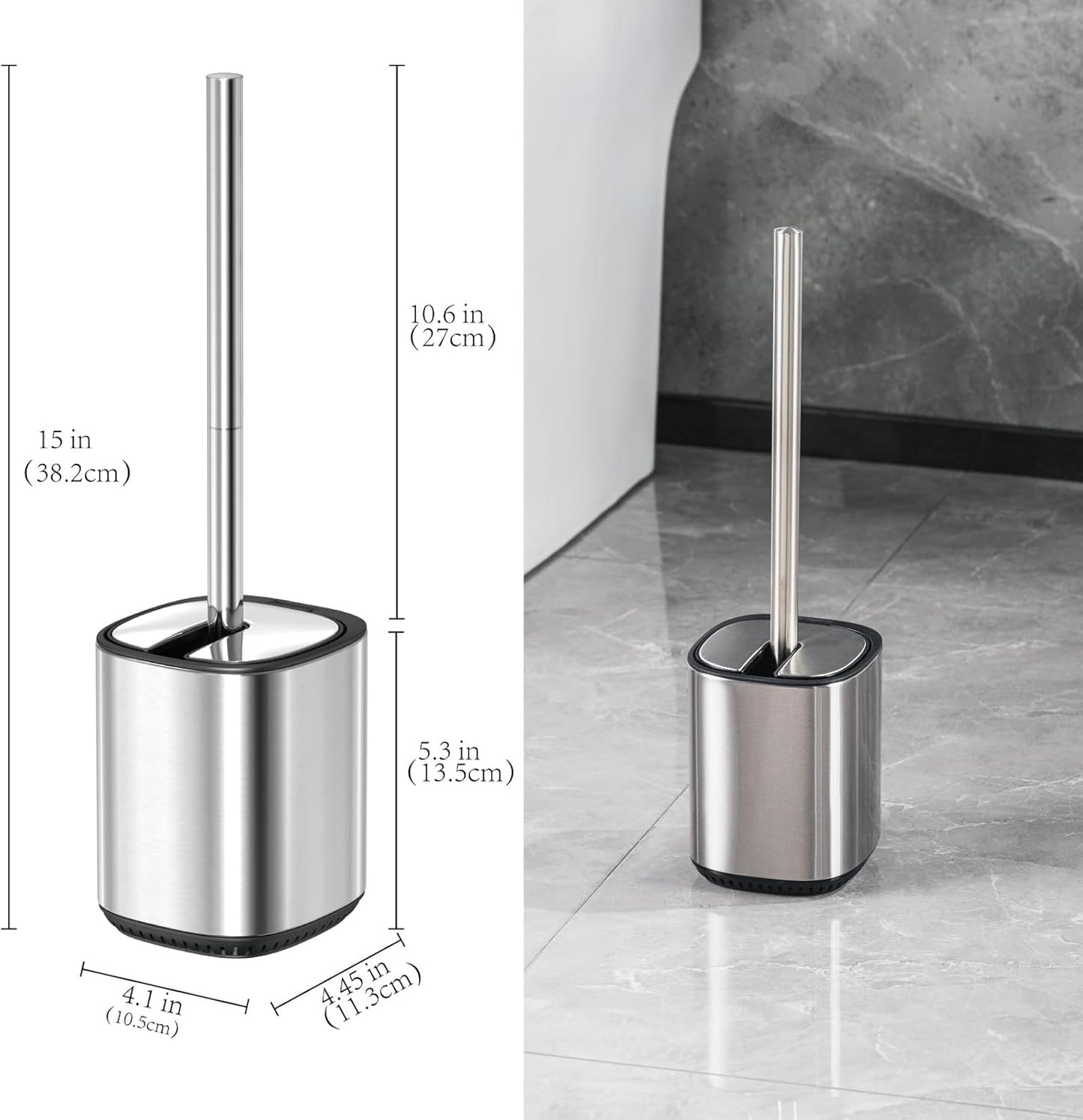 Toilet Brush and Holder Set Toilet Bowl Brush Stainless Steel Automatic Open lid Toilet Bowl Cleaner Brush Set Toilet Scrubber Kit Toilet Cleaning Brush for Bathroom