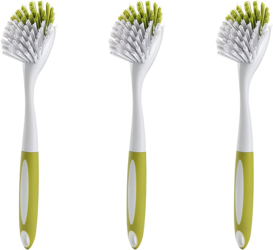 Dish Brush with Handle, Stiff Bristles Dish Scrubber for Pots, Pans & Sink Cleaning, 3 Pack