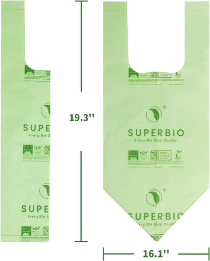SUPERBIO 13 Gallon Compostable Kitchen Waste Bags with Handles, Food Scrap Bags Certified by BPI, OK compost INDUSTRIAL, 30 Count, 49.2L
