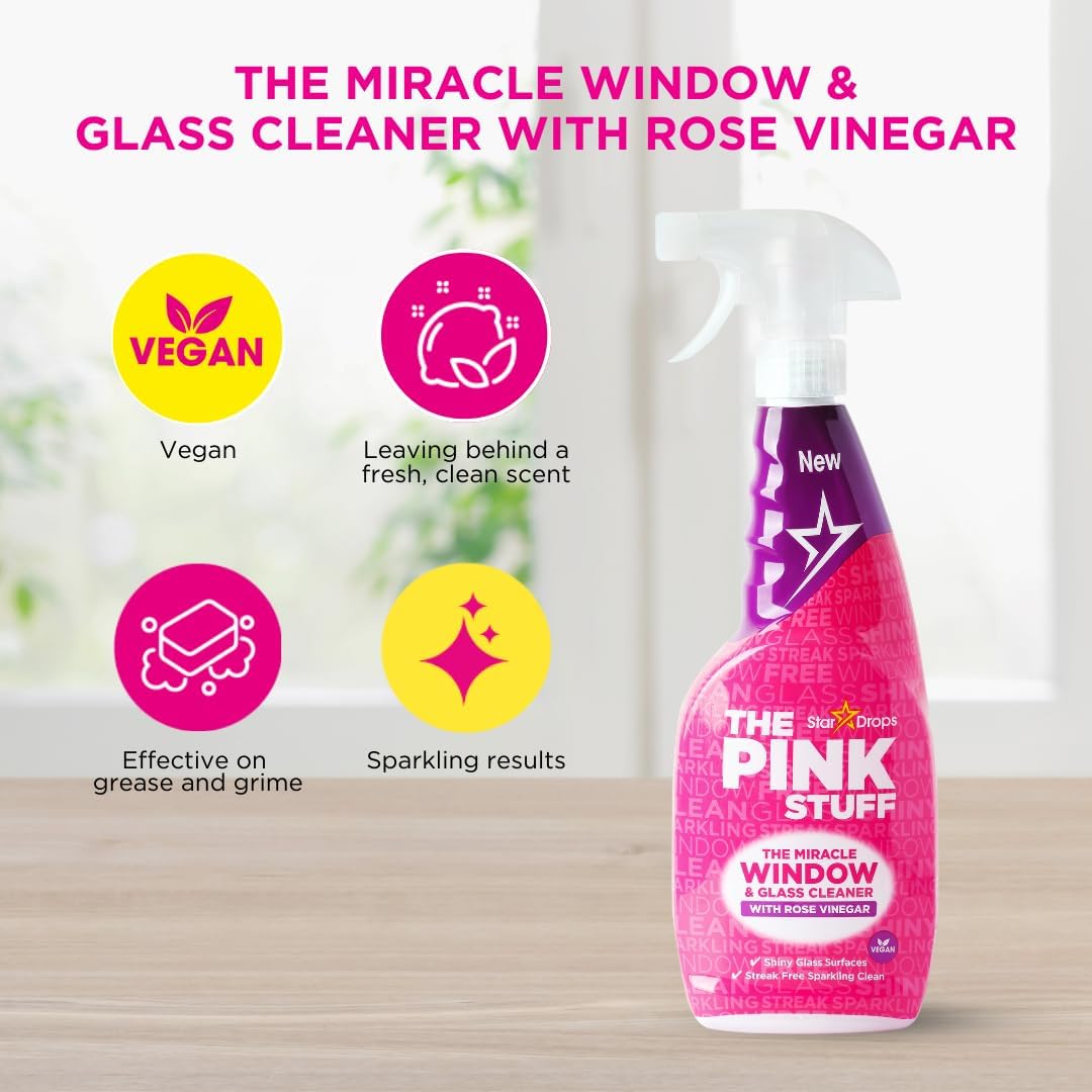 The Pink Stuff Stardrops Miracle Window and Glass Cleaner with Rose Vinegar Spray 750ml 20759
