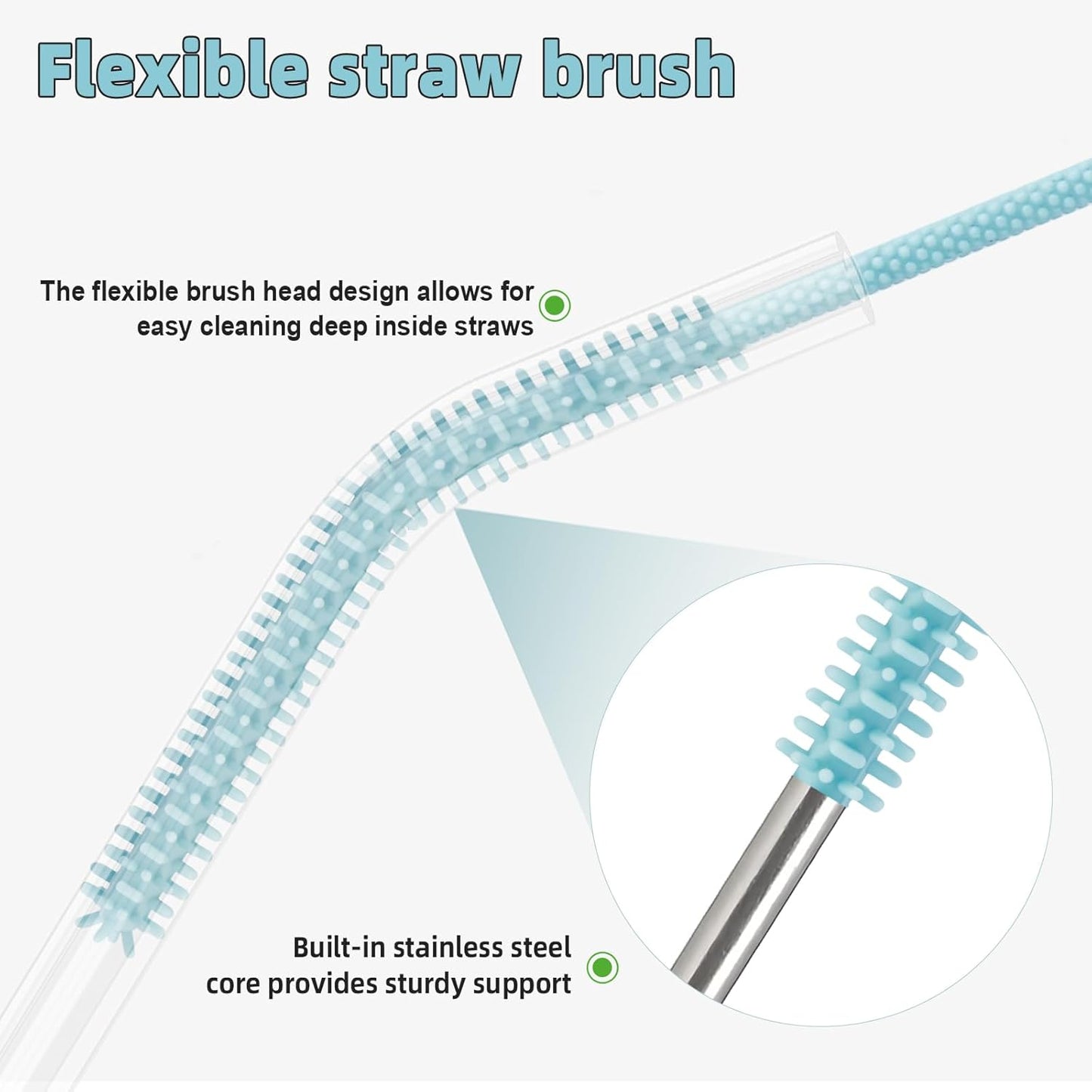 Silicone Straw Cleaner Brush, 4-Piece Reusable Straw Brush Set with Extra-Long Design for Cleaning Thin Metal Straws and Wider Milkshake Straws （6mm+9mm Pink)