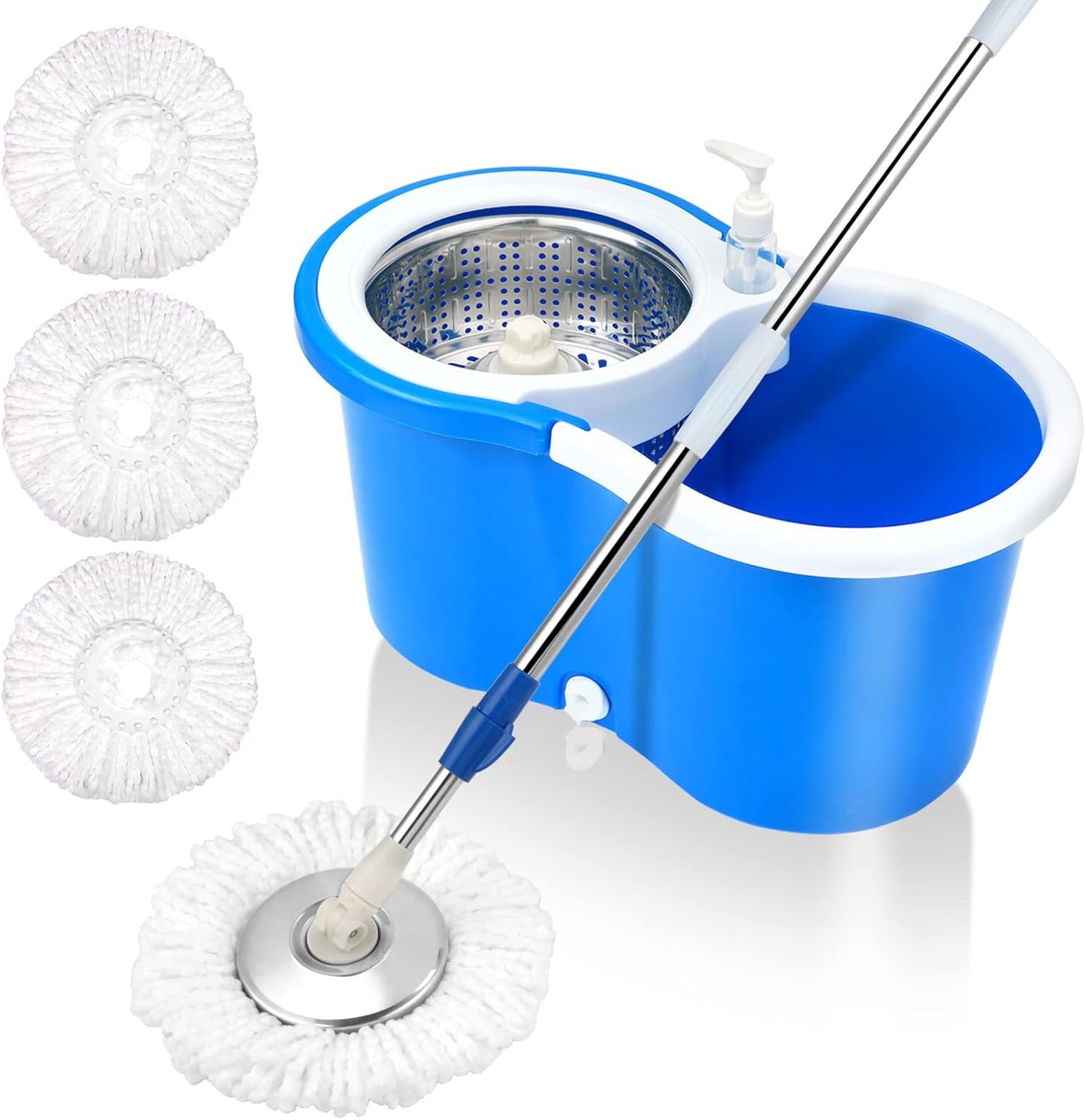 Spin Mop and Bucket with Wringer Set，Mop and Bucket Set for Floor Cleaning with 3 Mop Refills 61 inches Telescoping Rod for Office and Home use
