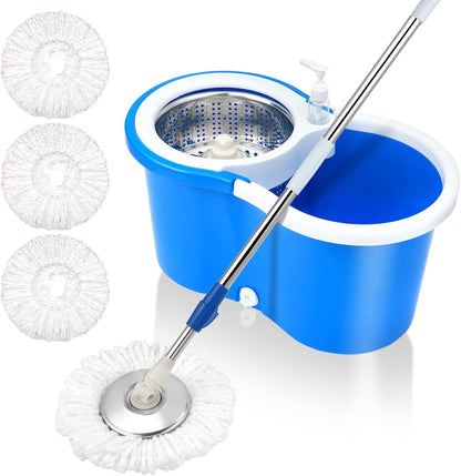 Spin Mop and Bucket with Wringer Set，Mop and Bucket Set for Floor Cleaning with 3 Mop Refills 61 inches Telescoping Rod for Office and Home use