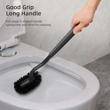 HAMITOR Toilet Bowl Brush Holder Set: Bathroom Deep Cleaning Toilet Cleaner Scrubber Under Rim with Curved Bristle for Dead Corner Clean - Hidden Rv Toilet Decorative Accessories with Caddy- White