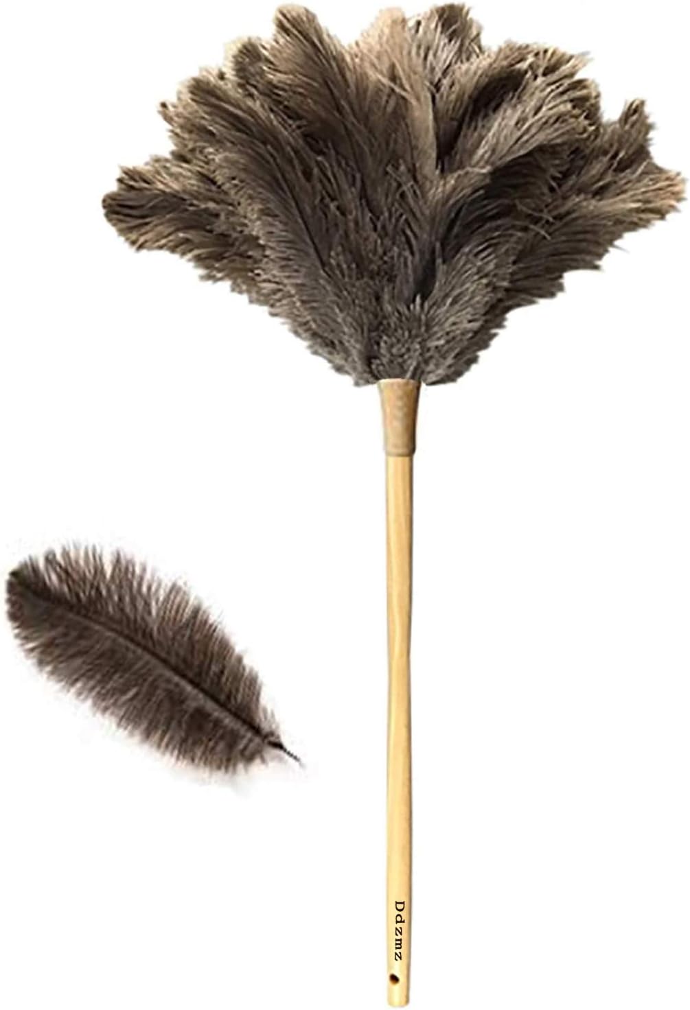 Ostrich Feather Duster for Cleaning-Furniture Dusters with Handle Ddzmz Hand Duster with Fluffy Natural Genuine Feather Reusable Household Duster, Gray and Brown(Length 16")