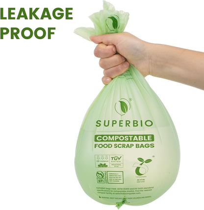 SUPERBIO 13 Gallon Compostable Kitchen Waste Bags with Handles, Food Scrap Bags Certified by BPI, OK compost INDUSTRIAL, 30 Count, 49.2L