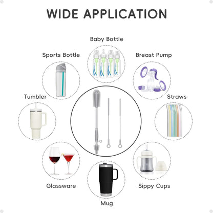 Reusable Silicone Straw Cleaner Brush Set, 2-Pack Extra Long Straw Cleaning Brush for Metal Glass Water Bottle Drinking Straws, Flexible&Bendable Design, Dishwasher Safe, 6mm & 8mm Diameter