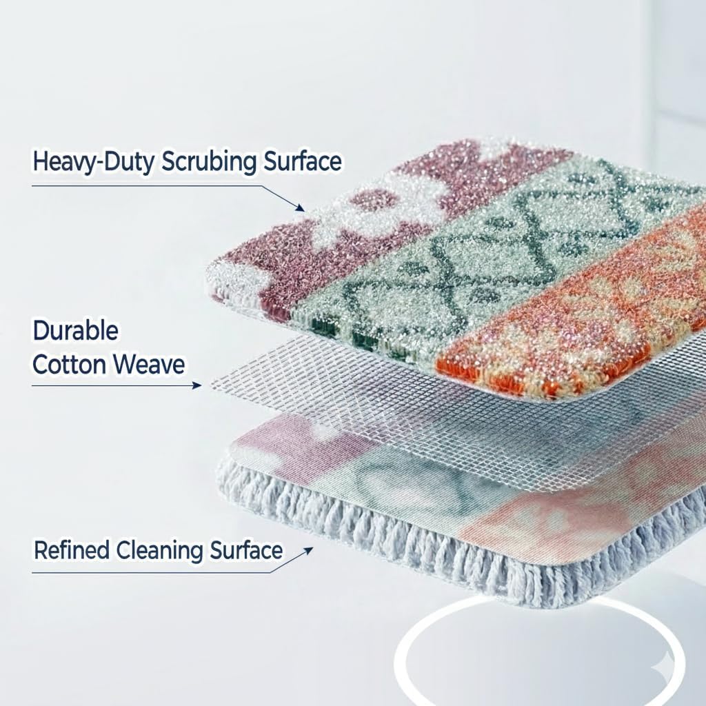 Amarelle GEN II Dish Washing Scrubbers (3-Pack), Made in Green Kitchen Scrubbers for Dishes, Non Scratch Pot & Pan Scrubber, Dual-Sided Heavy-Duty Scouring Pads, Reusable (Nordic Folk)