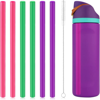 6pcs Replacement Straws for Owala Freesip 24/32oz, Reusable Plastic Straws with Cleaning Brush Tumbler Accessories Parts for Owala Flip 24/32oz Stainless Steel Insulated Water Bottle