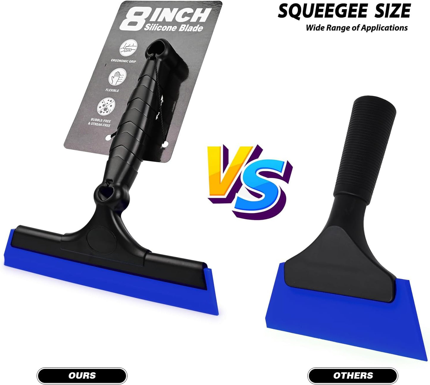 EHDIS 2PCS Flexible 8-Inch Silicone Squeegee Window Tint Tool Auto Water Blade, Shower Squeegee for Car Windshield, Glass, Tiles, and Smooth Surfaces