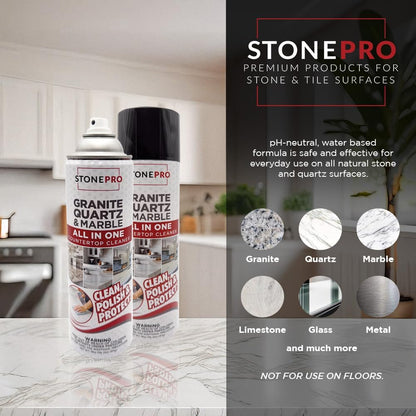 Stone Pro All-in-One Countertop Cleaner Spray - for Quartz, Granite, Marble & More!
