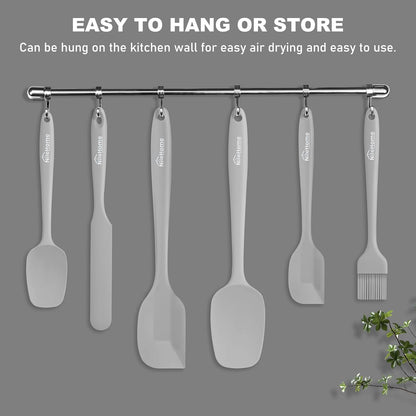 NileHome Silicone Spatula Set, 6 Pieces Food Grade Kitchen Utensils with Silicone Brush Heat Resistant Dishwasher Safe BPA-Free Rubber Spatula for Scraping, Baking, Cooking, Mixing-Forest Style