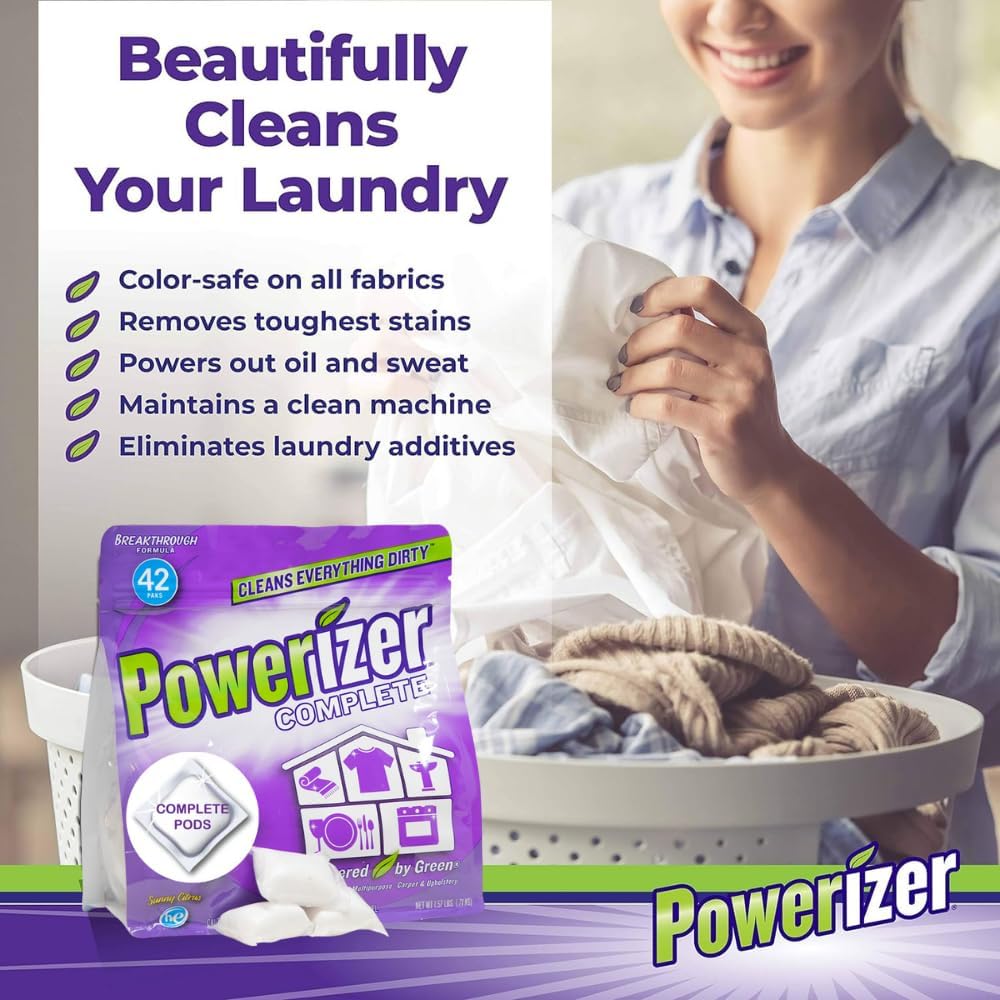 Powerizer Complete Multipurpose Cleaning Pods - Plant and Mineral Based Concentrated Laundry & Dishwasher Detergent | 42 Count | All-in-One Cleaning Solution