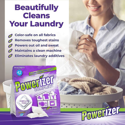 Powerizer Complete Multipurpose Cleaning Pods - Plant and Mineral Based Concentrated Laundry & Dishwasher Detergent | 42 Count | All-in-One Cleaning Solution