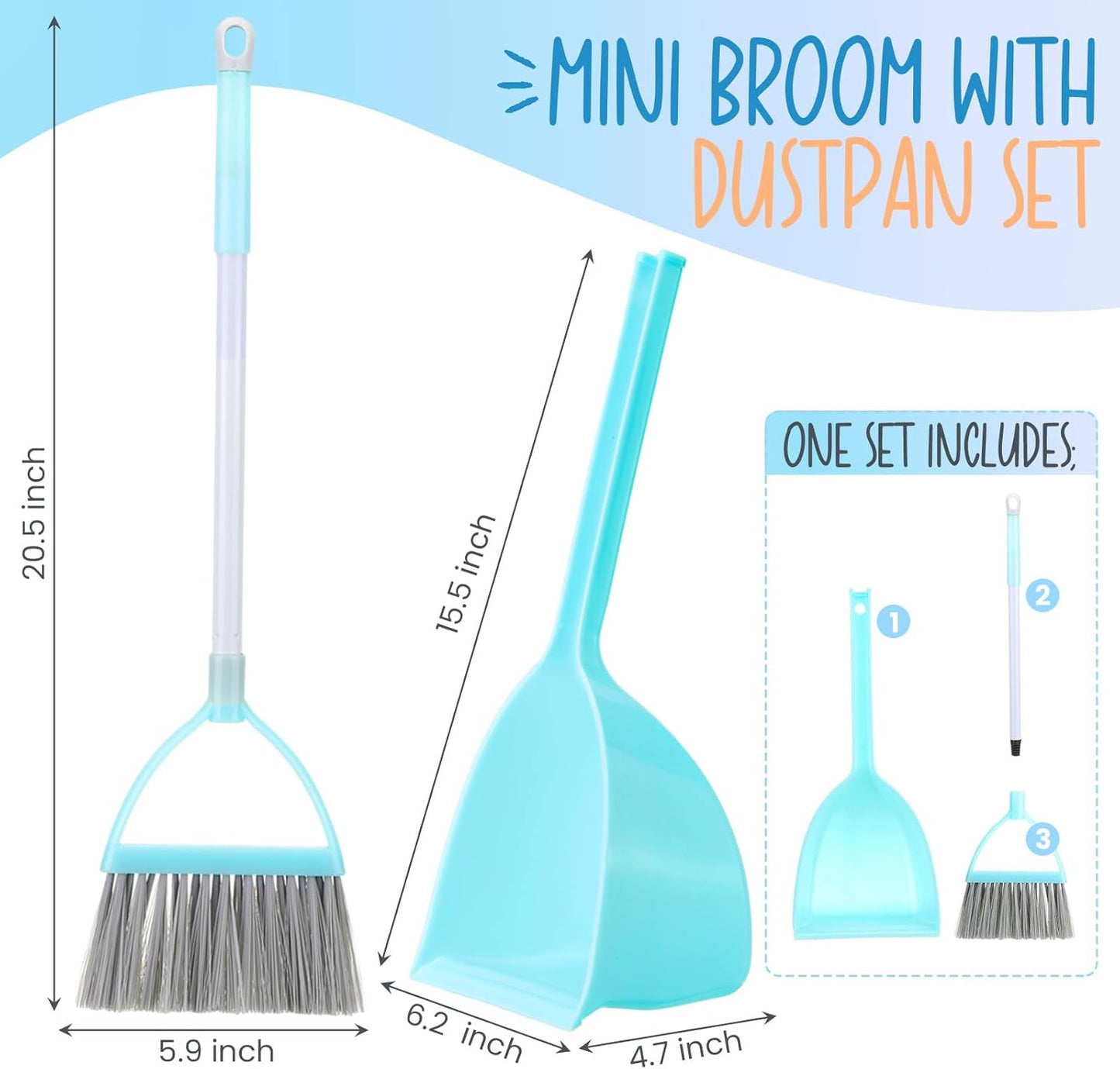 Roshtia 2 Pcs Mini Broom with Dustpan for Kids Broom and Dustpan Set Toddler Cleaning Set Boys Girls Small Cleaning for Kitchen Bathroom Pet (Blue,Red)