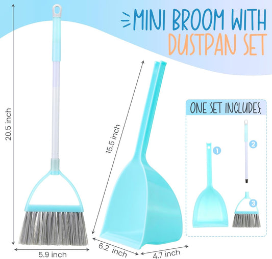 Roshtia 2 Pcs Mini Broom with Dustpan for Kids Broom and Dustpan Set Toddler Cleaning Set Boys Girls Small Cleaning for Kitchen Bathroom Pet (Blue,Red)