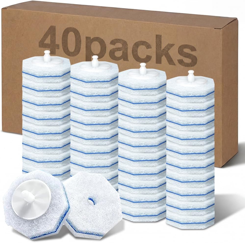 ROUNDSQUARE Disposable Toilet Bowl Cleaner with 40 Disinfecting 5X Power Refill Heads, Wands, Storage Caddy, Cleaning System Starter Kit