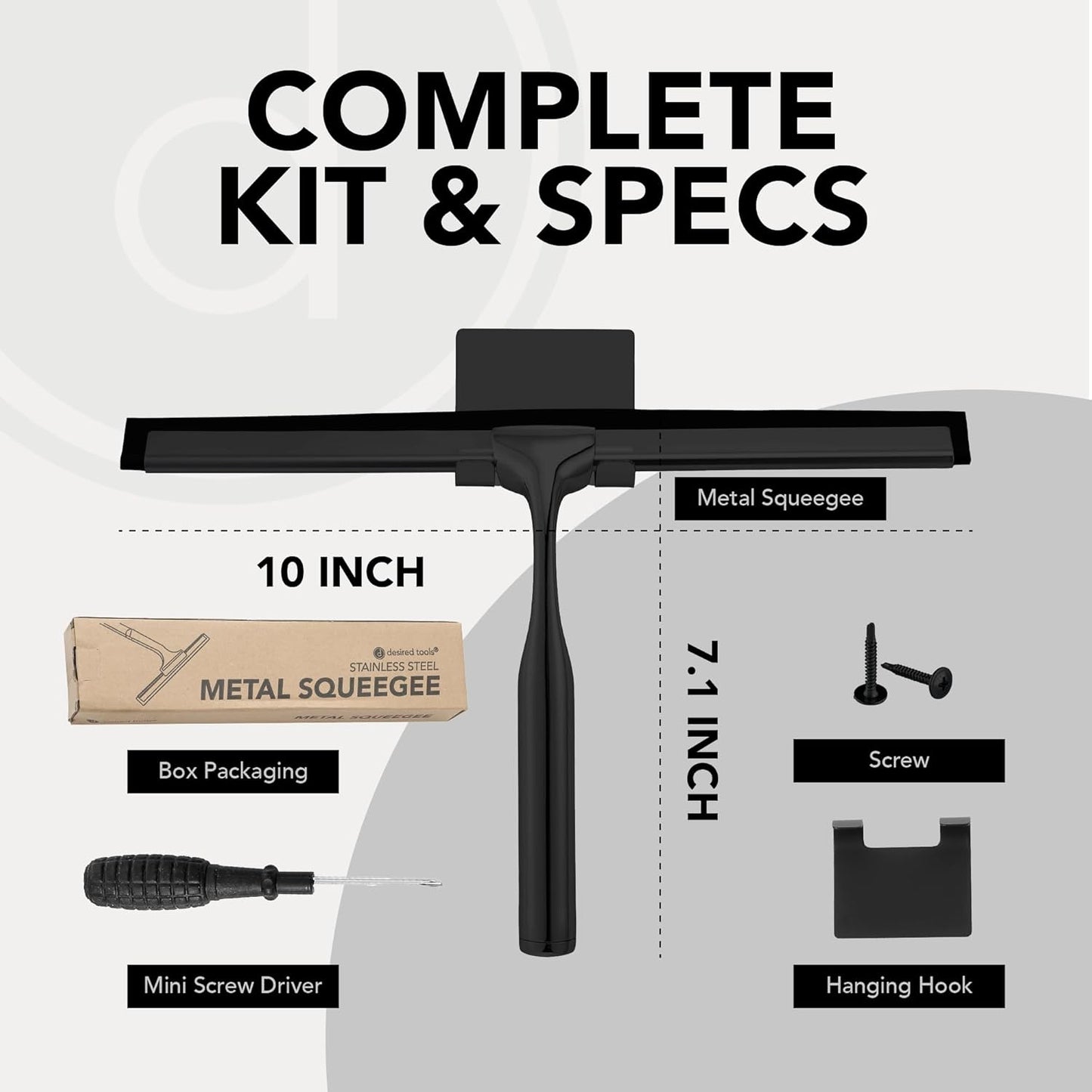 Squeegee for Shower Door, Car Windshield, and Glass Window - 2 Extra Silicone Replacement Blades - Foam Handle - Black