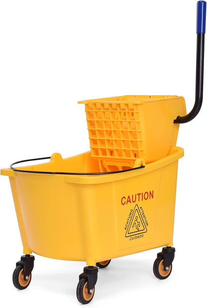 ARLIME Mop and Bucket Set with Wringer On Wheels, 21 Quart Capacity Portable Wringer Trolley on Wheels, Side Press Floor Cleaning Wavebrake w/Handle, Mop Bucket for Home, Commercial, Restaurants
