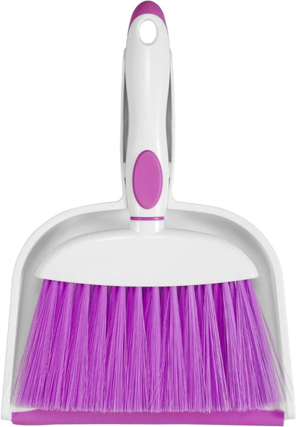 NACENA Small Dust Pan and Brush Set, Mini Broom and Dustpan Set Small Hand Broom and Brush Combo Dust Pan with Teeth for Home Cleaning Drawers Desktop Sofas and Outdoor, White & Gray