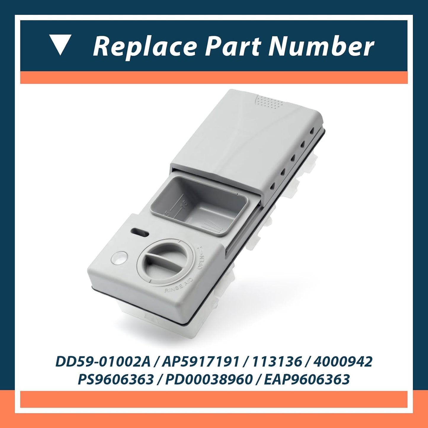 DD59-01002A Dishwasher Detergent Rinse Aid Dispenser Assembly with Cover Compatible with Samsung Parts Replace AP5917191 113136 4000942 PS9606363 PD00038960 EAP9606363