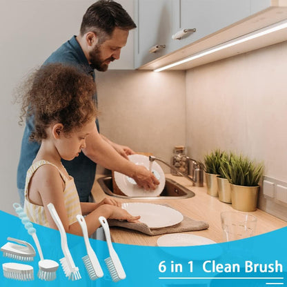 6 PCS Cleaning Brush, Scrub Brush Set for Kitchen and Bathroom Household Use with Various Brushes for Cleaning Dishes, Tiles, Corners and Floors