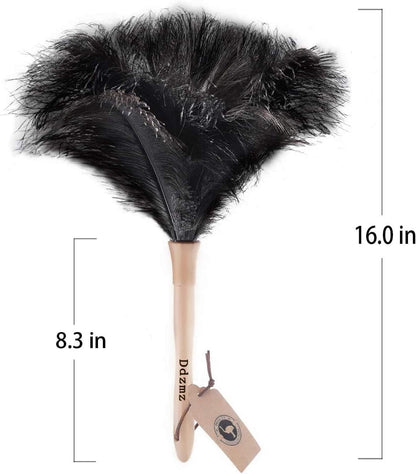 Ostrich Feather Duster for Cleaning-Furniture Dusters with Handle Ddzmz Hand Duster with Fluffy Natural Genuine Feather Reusable Household Duster, Gray and Brown(Length 16")