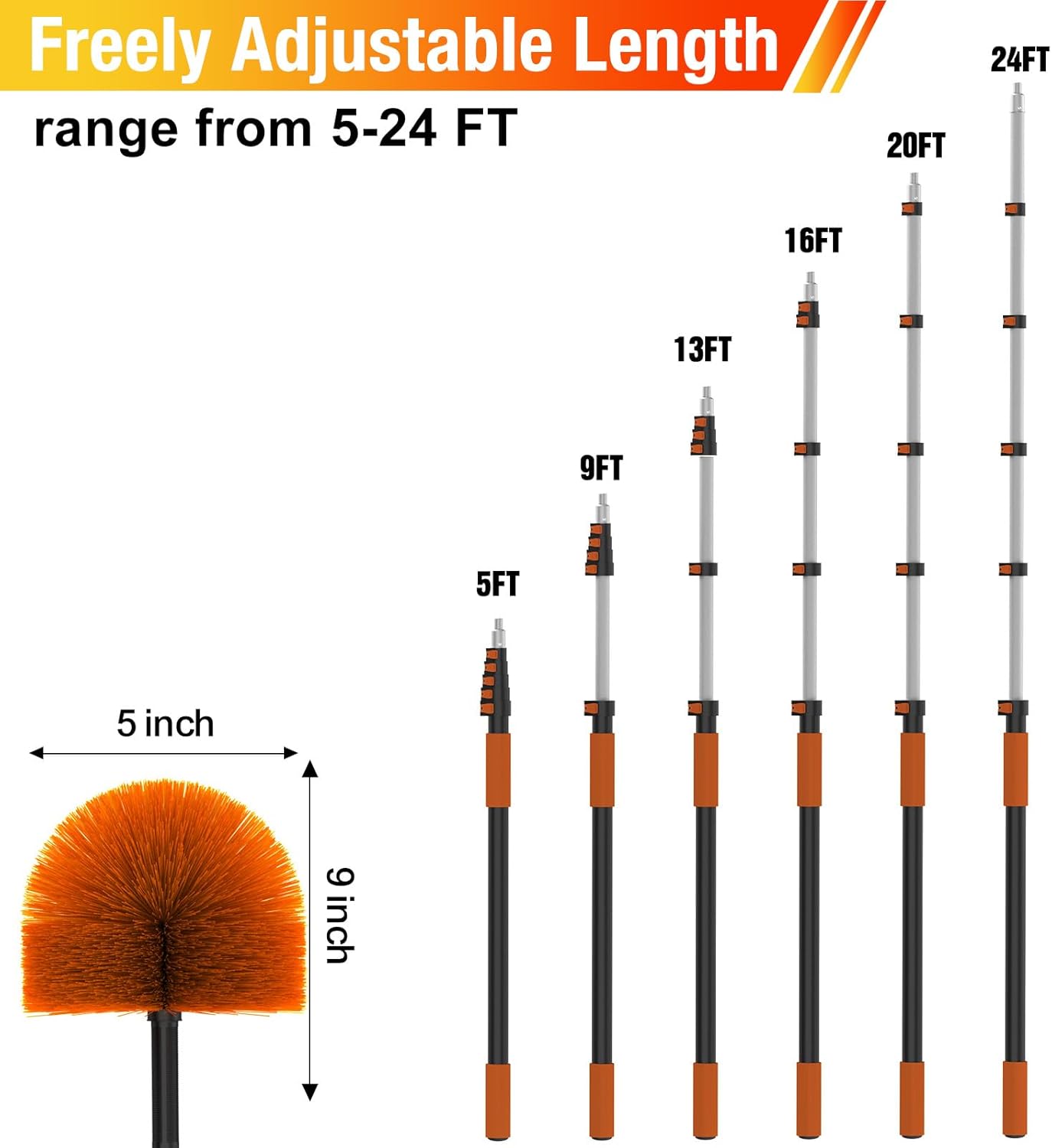 LAANPOLE 20FT Cobweb Duster with Extension Pole, Spider Web Brush for Cleaning Extendable, Professional Ceiling and Corner Dusters for Outdoor Indoor Use