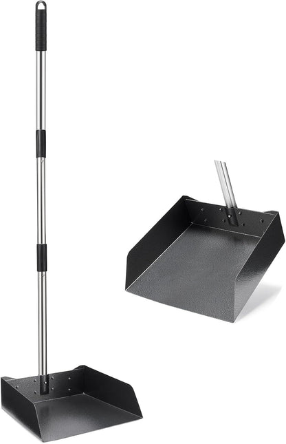 Metal Broom with Dustpan Combo Set-Long Handle Broom with Dustpan,Heavy Duty Standing Dust Pan & Soft Bristles Brooms,Indoor Outdoor Dust Pan Brooms for Home Office Lobby Floor