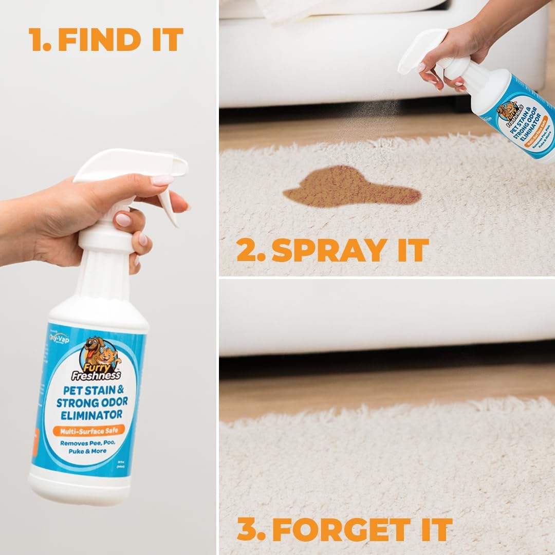 FurryFreshness Extra Strength Cat or Dog Pee Stain & Permanent Odor Remover + Smell Eliminator -Removes Stains From Pets & Kids Including Urine or Blood- Lifts Old Carpet Stains- (2 Pack)