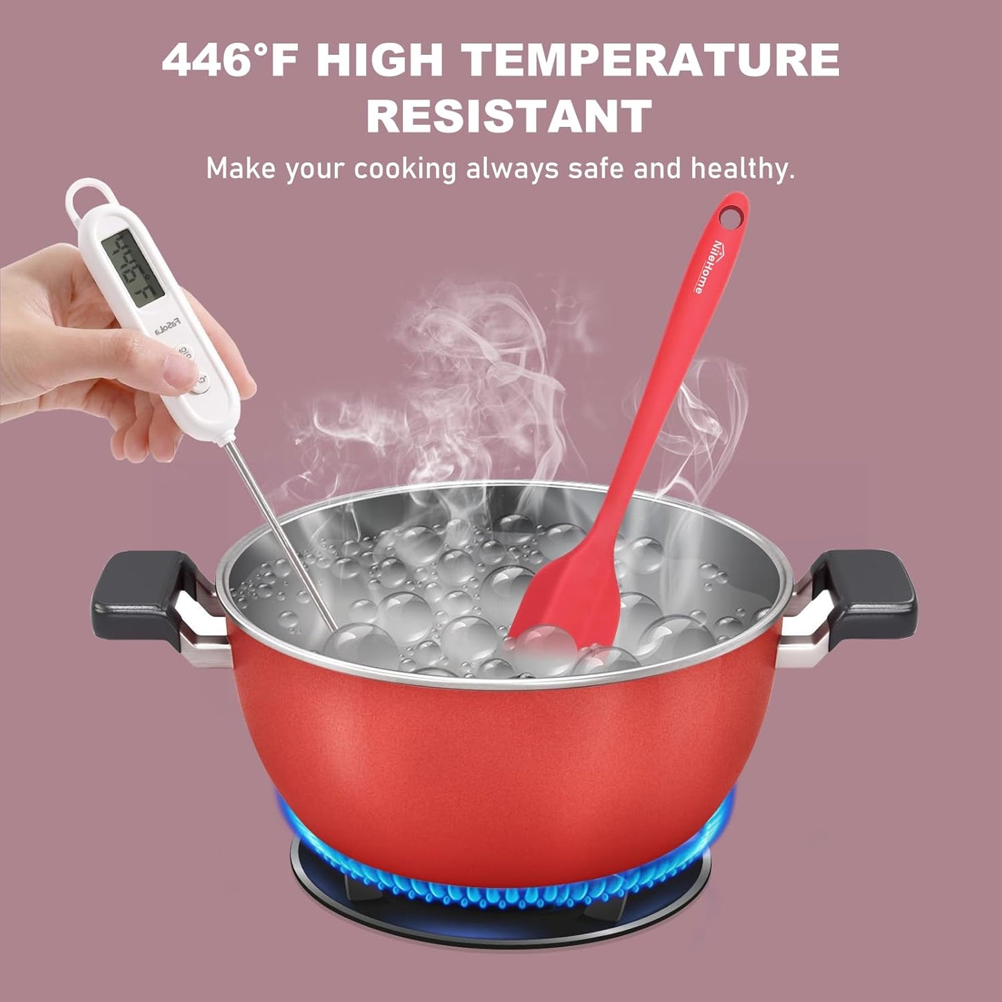 NileHome Silicone Spatula Set, 6 Pieces Food Grade Kitchen Utensils with Silicone Brush Heat Resistant Dishwasher Safe BPA-Free Rubber Spatula for Scraping, Baking, Cooking, Mixing-Forest Style