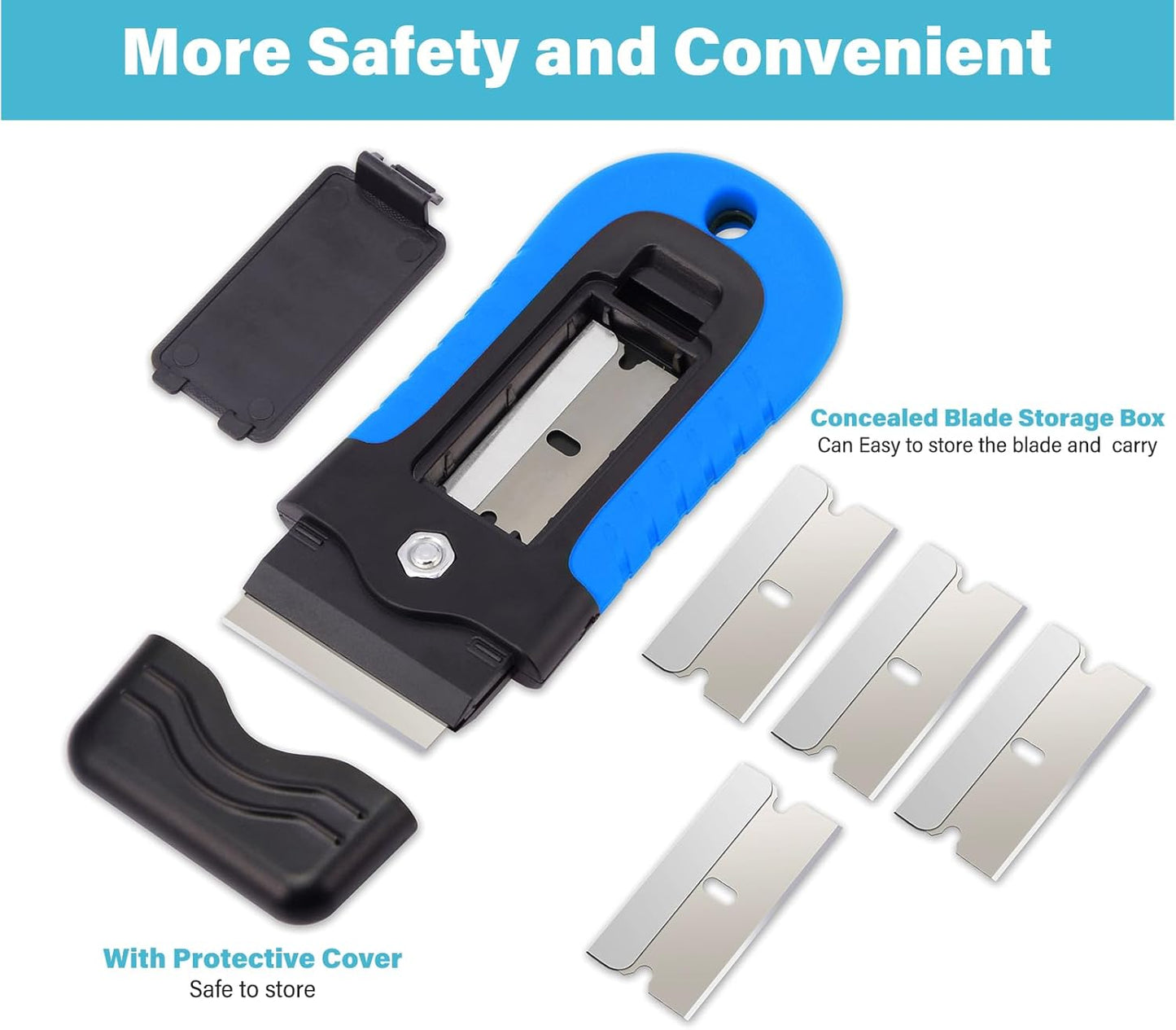 Gomake Razor Blade Scraper Tool with Blade Storage Container, Glass Cooktop Stove Scraper with 10PCS Stainless Steel Blades for Glass Clean,Paint,Old Label,Decal Sticker,Adhesive Remover