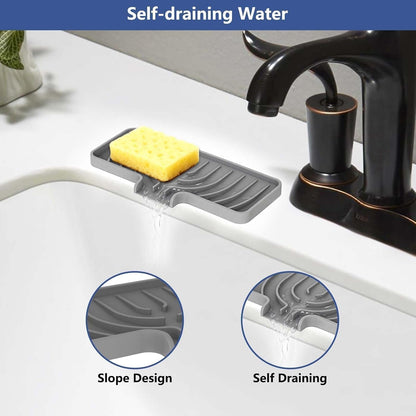 JACZZO Silicone Sponge Holder for Kitchen Sink With Drain Spout, Self Draining, Kitchen Soap Tray, Bathroom Organizer, Sink Caddy (Grey, 10×4)