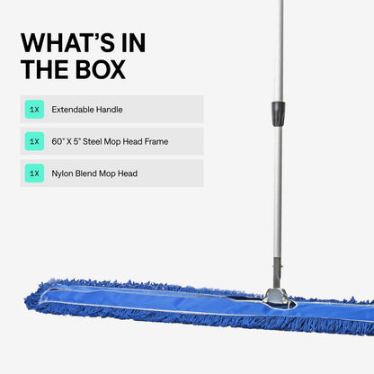 48 Inch Blue Commercial Dust Mop & Floor Sweeper with Extendable Handle – Mop for Hardwood, Tile, and Concrete Floor Cleaning