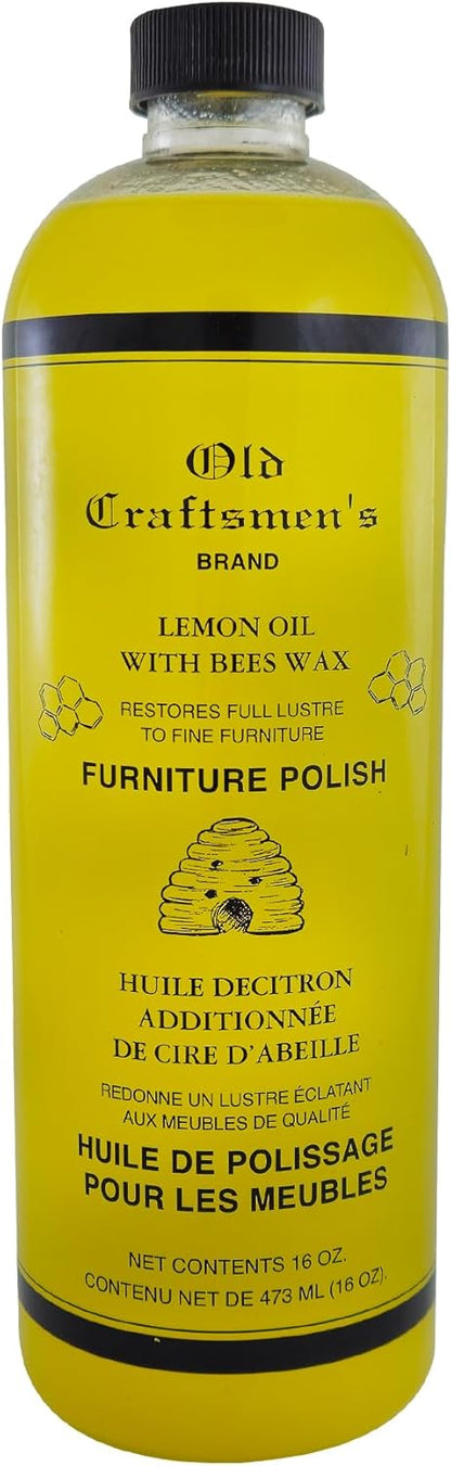 Fox Run Lemon Oil With Beeswax Furniture Polish and Conditioner, 16 ounces, Made in the USA